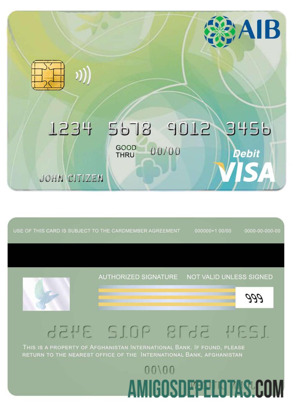 Visto de Débito Bancário Internacional do Afeganistão amostra